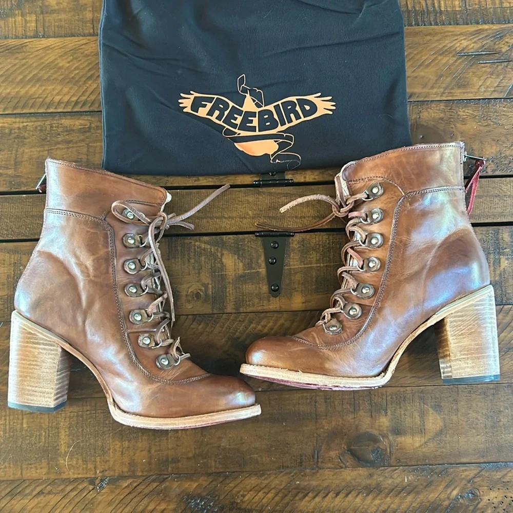 Freebird Borrow Cognac Brown Leather Booties | Size 11 - Picture 1 of 10